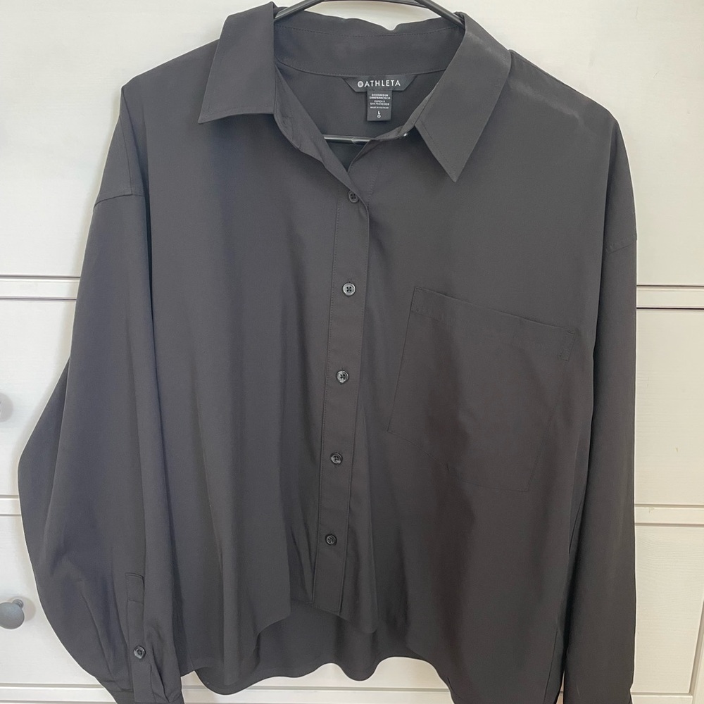 Athleta Midday Cropped Poplin Shirt Black